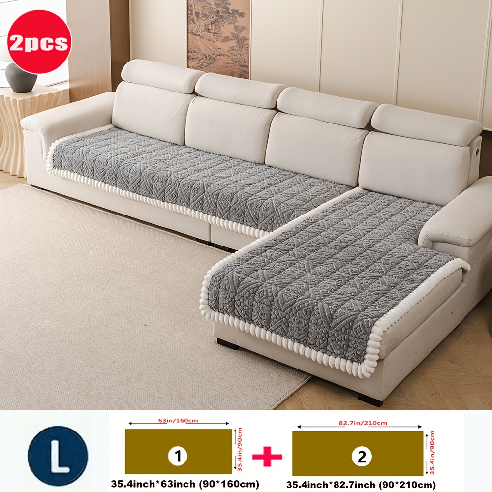 TEMU 2pcs Bohemian Thick Plush Sofa Cushions, Suitable For Autumn And Winter , Main Sofa Cushion And L-shaped Corner Sofa Cushion, Ruffle , Suitable
