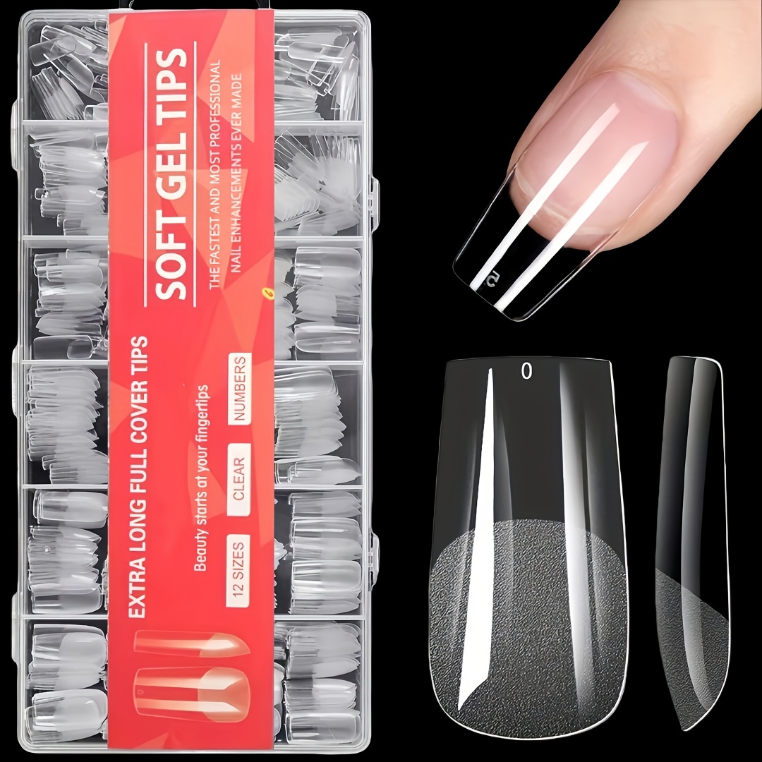 TEMU 599pcs Full Cover Half Frosted False Nail Tips Square French Fake Soak Off Gel Nail Extension Tips Press On Nails Nail Supplies