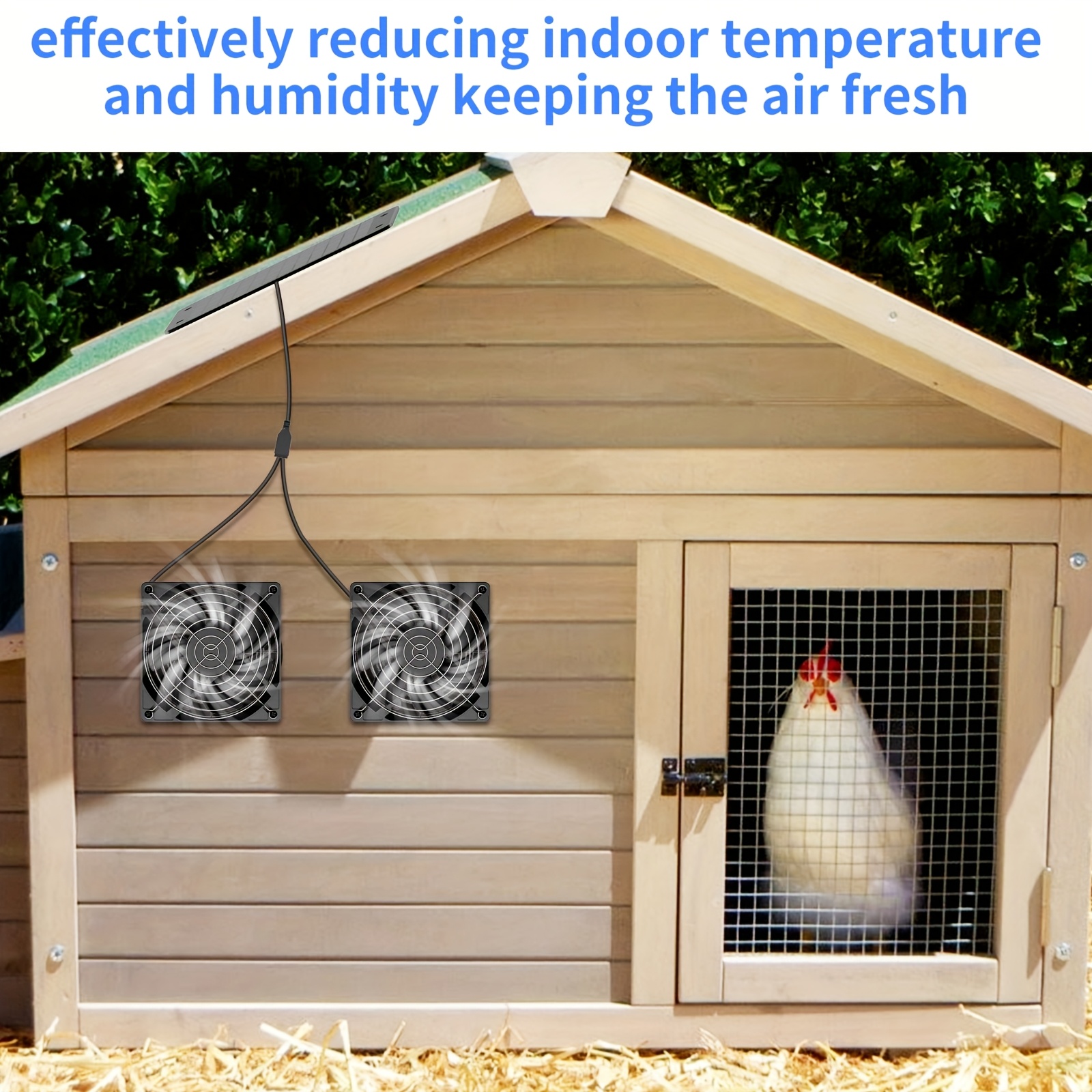 Solar-Powered Dual Fan Ventilation Kit, Low Noise Plastic Air Circulation System for Chicken Coop, Shed, Attic, Greenhouse - No Battery Required