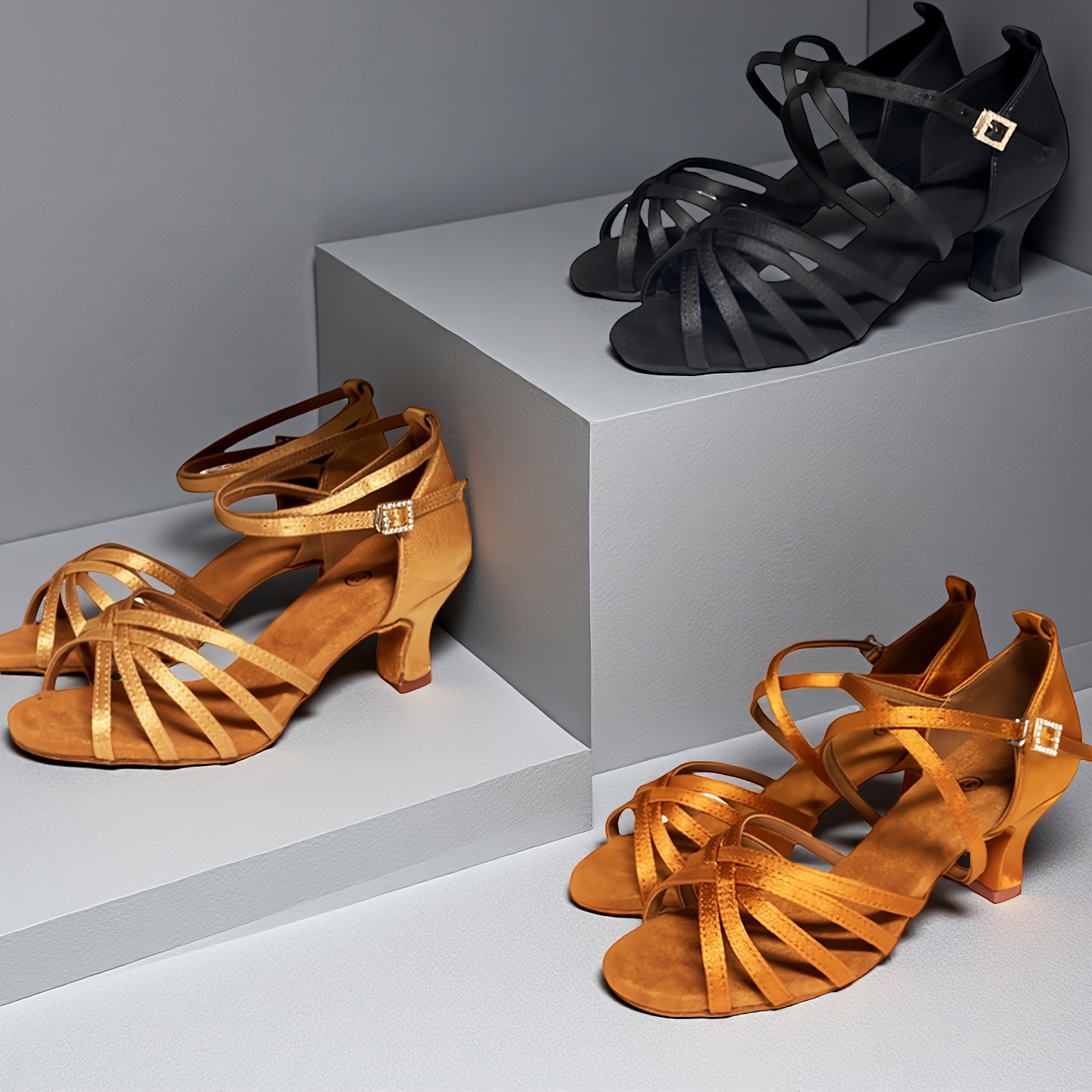 Classic Women'S *-Heel Modern Dance Shoes, Satin Material with  Two Lace-Up Options, Suitable for Latin and Ballroom Dancing,