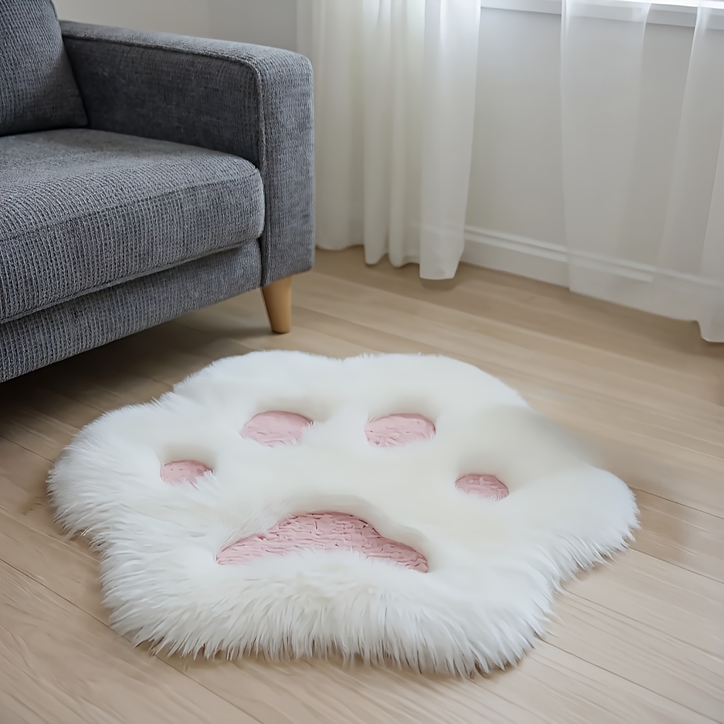 Image of 1pc Cute Cat Paw Design Rug, Soft Long Plush Decorative Carpet For Living Room Bedroom Home Decor, Valentine's Decoration