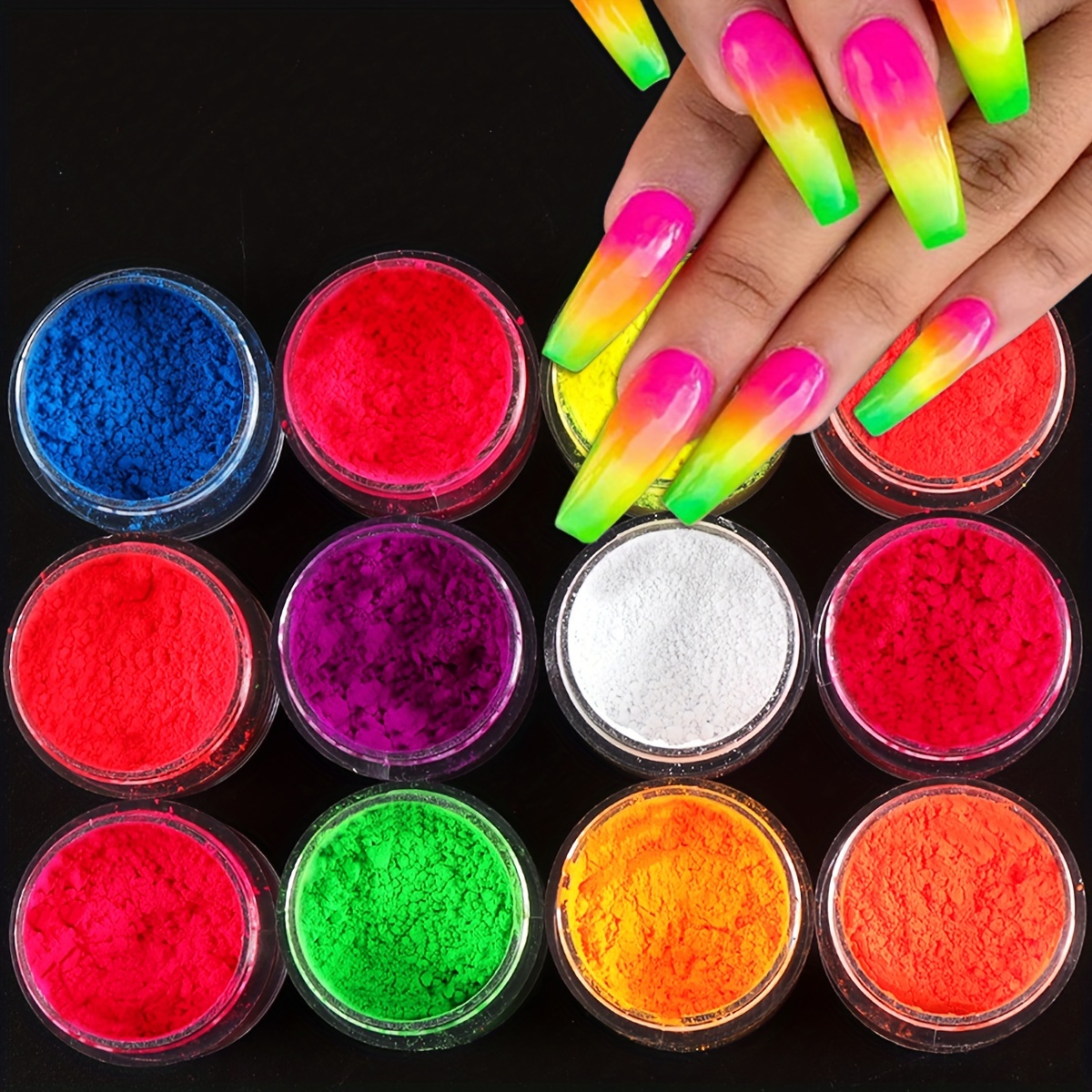 Nail Pigment Powder Set, 16 Colors Gradient Nail Glitter Powder, Neon  Fluorescent Pigment Kit, Pink Rubbing Dust, Solid Pigment for Ombre Nail  Design