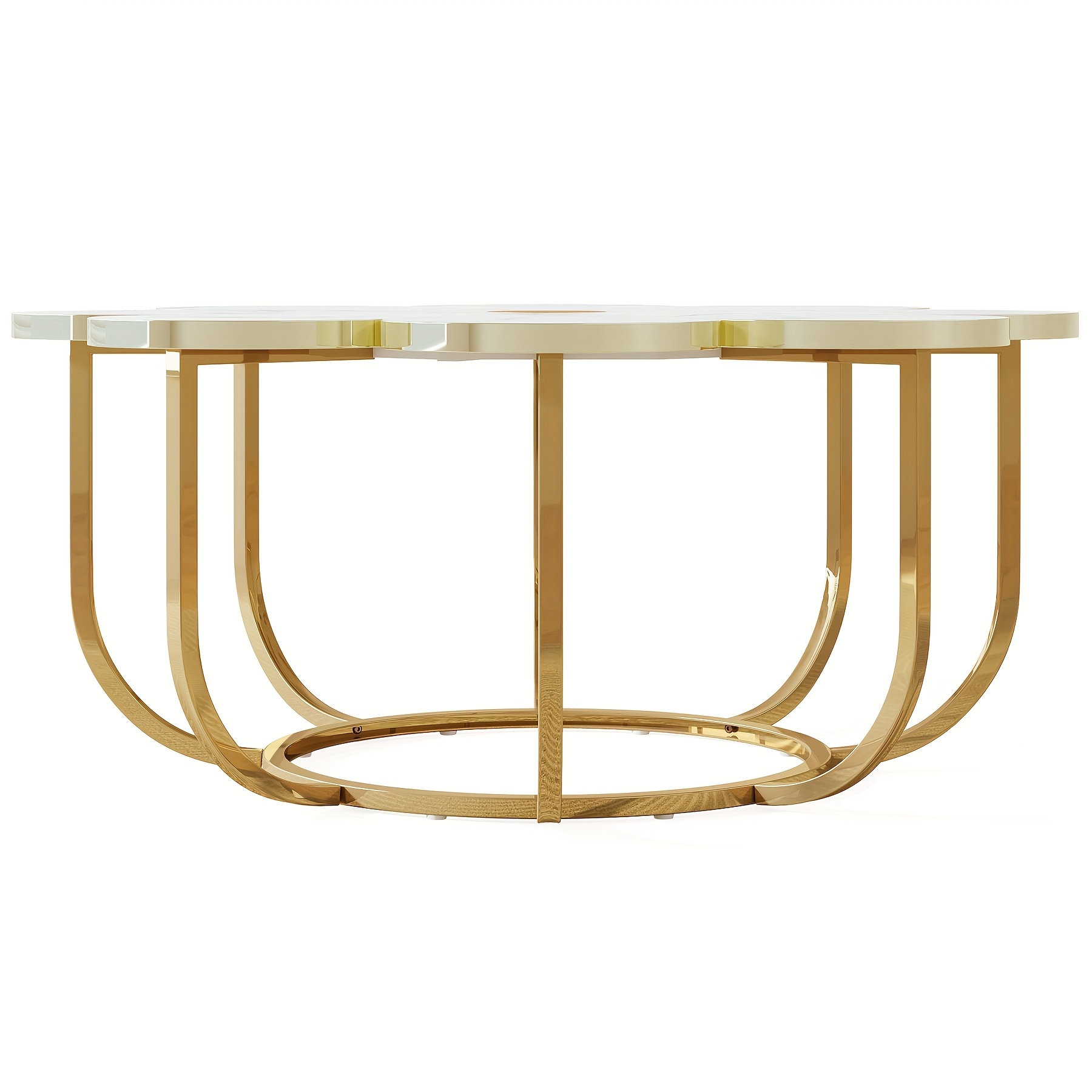 Modern Decorative Table in White And Golden, Shaped Like a Petal, for The Central Area of The Living Room