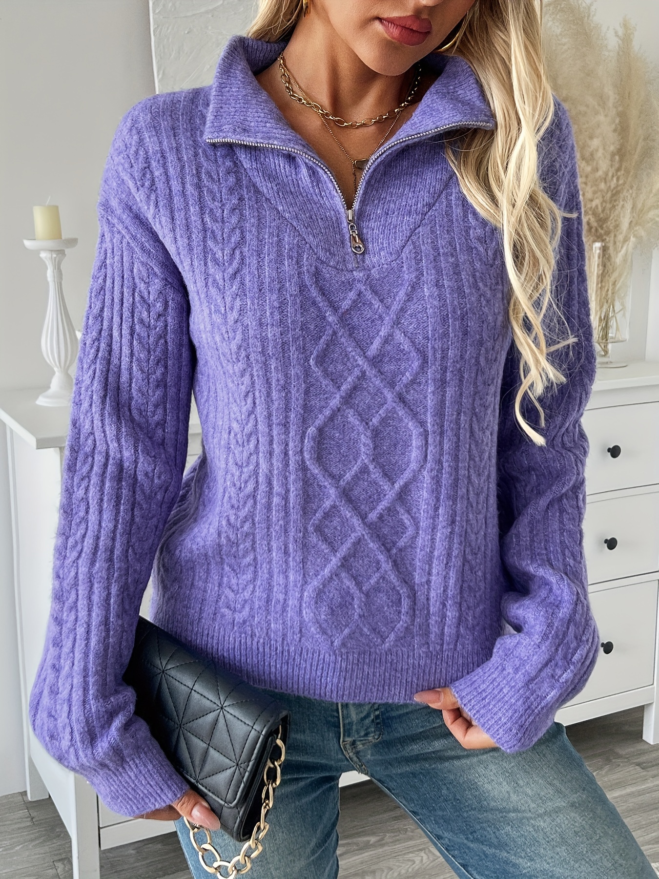 ★★Adairs★★ Knit Half Zip Violet IJ8296 STERLING 