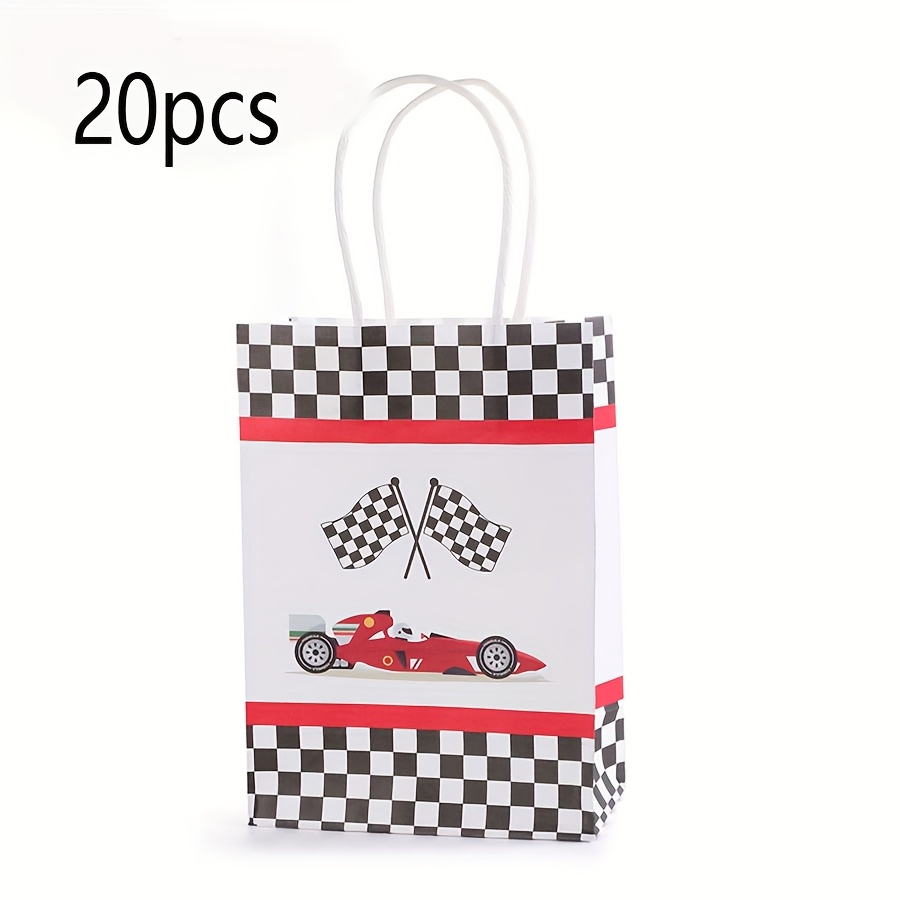 TEMU 20pcs Racing Car Themed Checkered Gift Bags With Design - Paper Tote Bags For Birthday Parties, Weddings & Events, Event Goodie Bags | Checkered