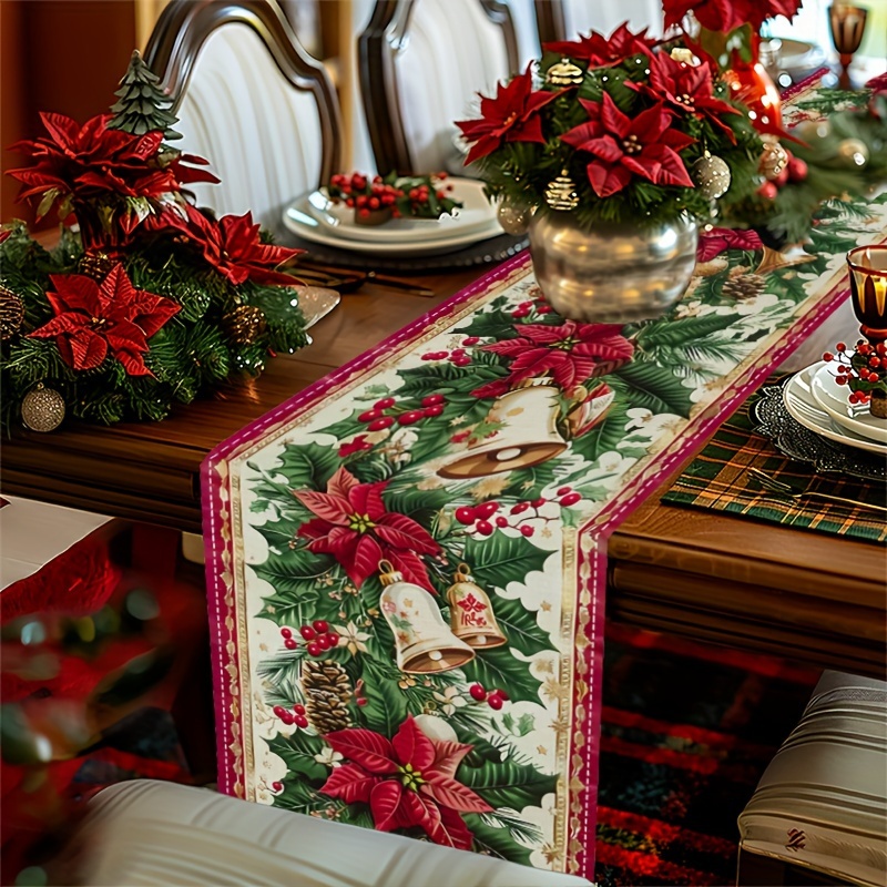 

Luxurious Linen Christmas Table Runner With - Indoor & Outdoor Holiday Decor, Knit Fabric