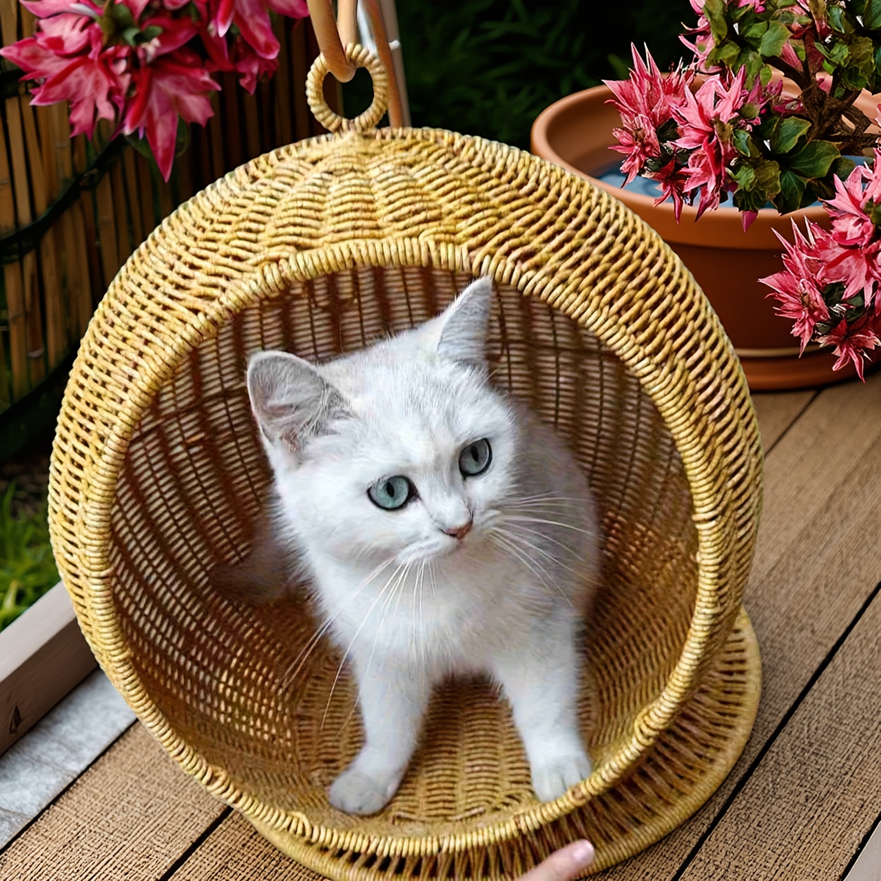 handcrafted light brown rattan pet bed storage Temu South Africa