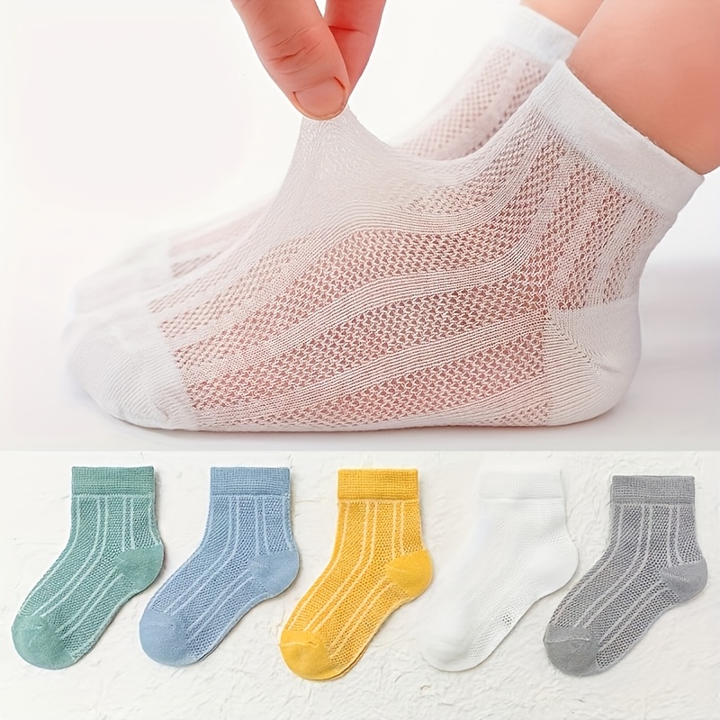 Image of 5 Pairs Children Socks Spring Summer Mesh Large Kids Boys Girls Baby Breathable Mid-calf Socks Random Color, Halloween / Christmas / Gift