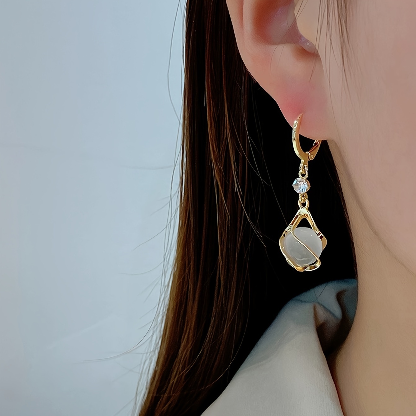 Vintage Rhinestone Drop Earrings, Copper Dangle