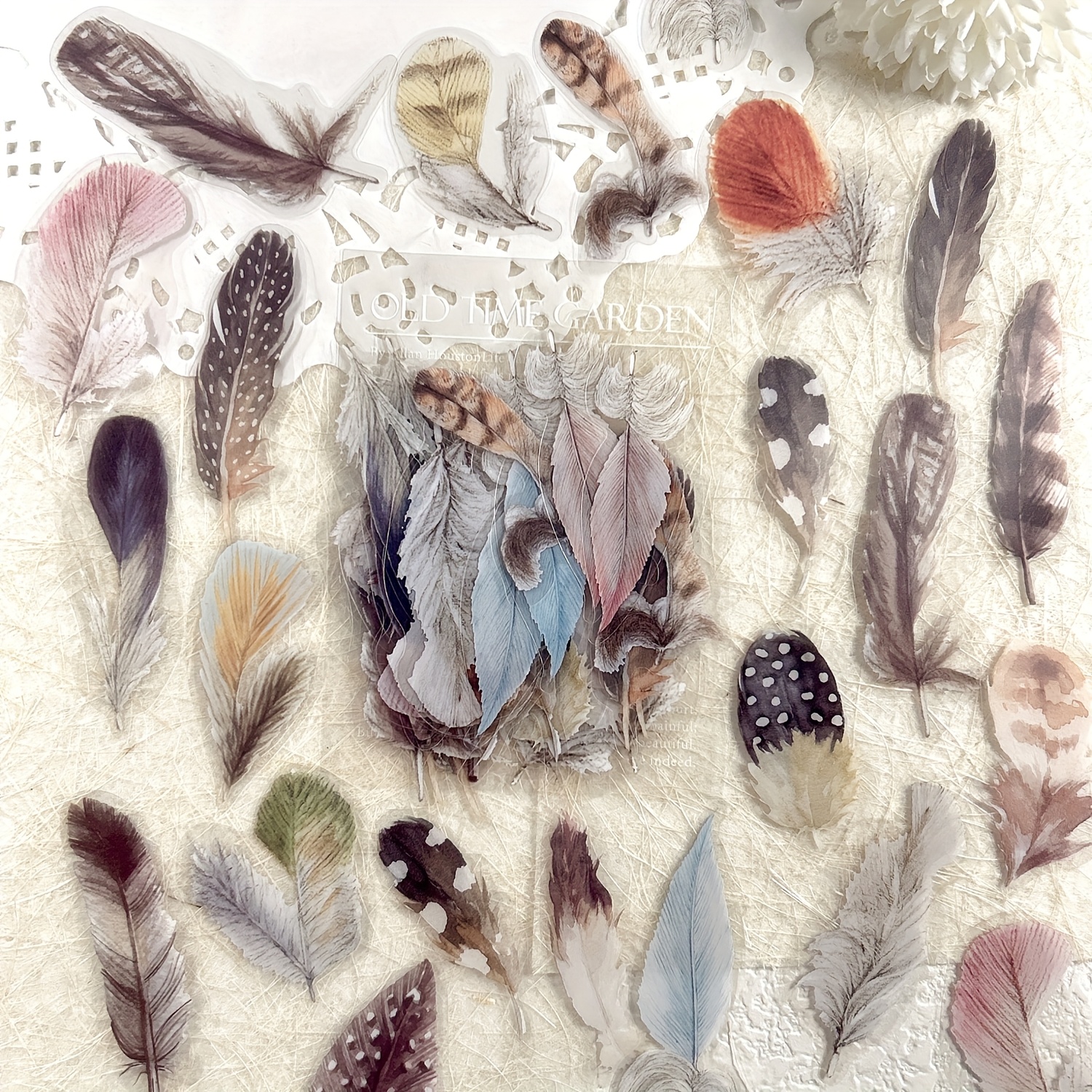 1 Pack 40 Sheets Vintage Feather Stickers Collage Decoration Photo Album Stickers