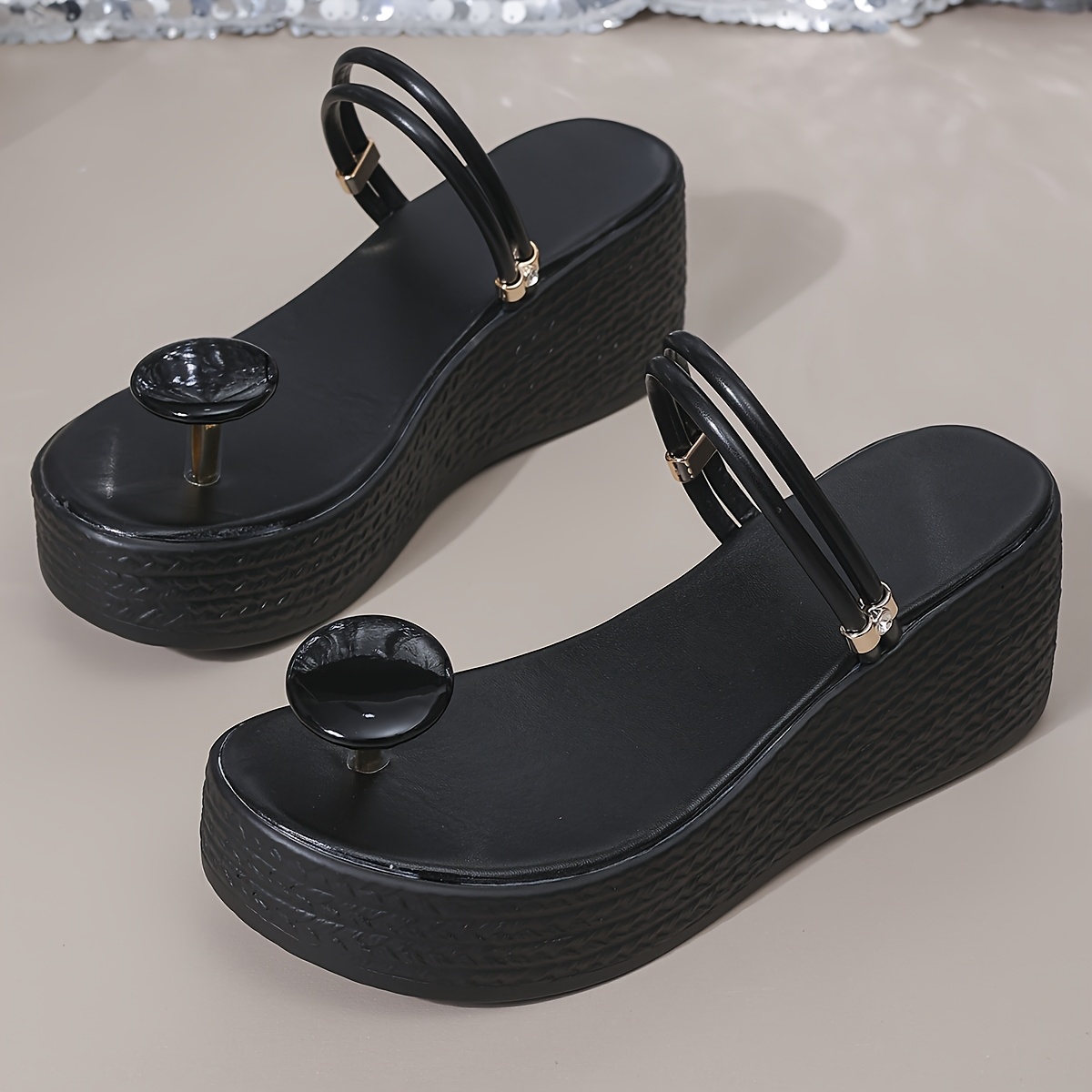 TEMU Women's Fashionable And Elegant Platform Wedge Slip-on Sandals , Women Shoes