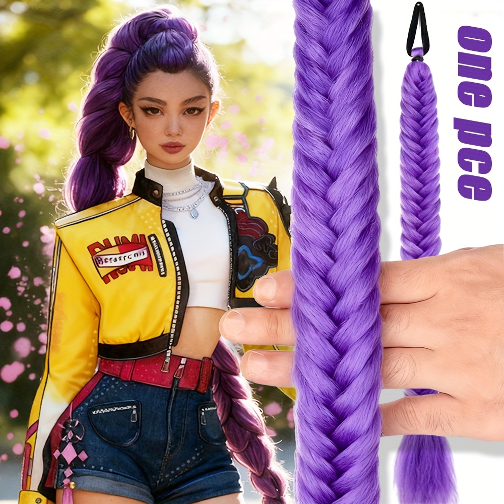 TEMU Long Braided Hair, Fishbone Braided, Synthetic Fiber Style, Festive Celebration Role-playing Wig, Ponytail