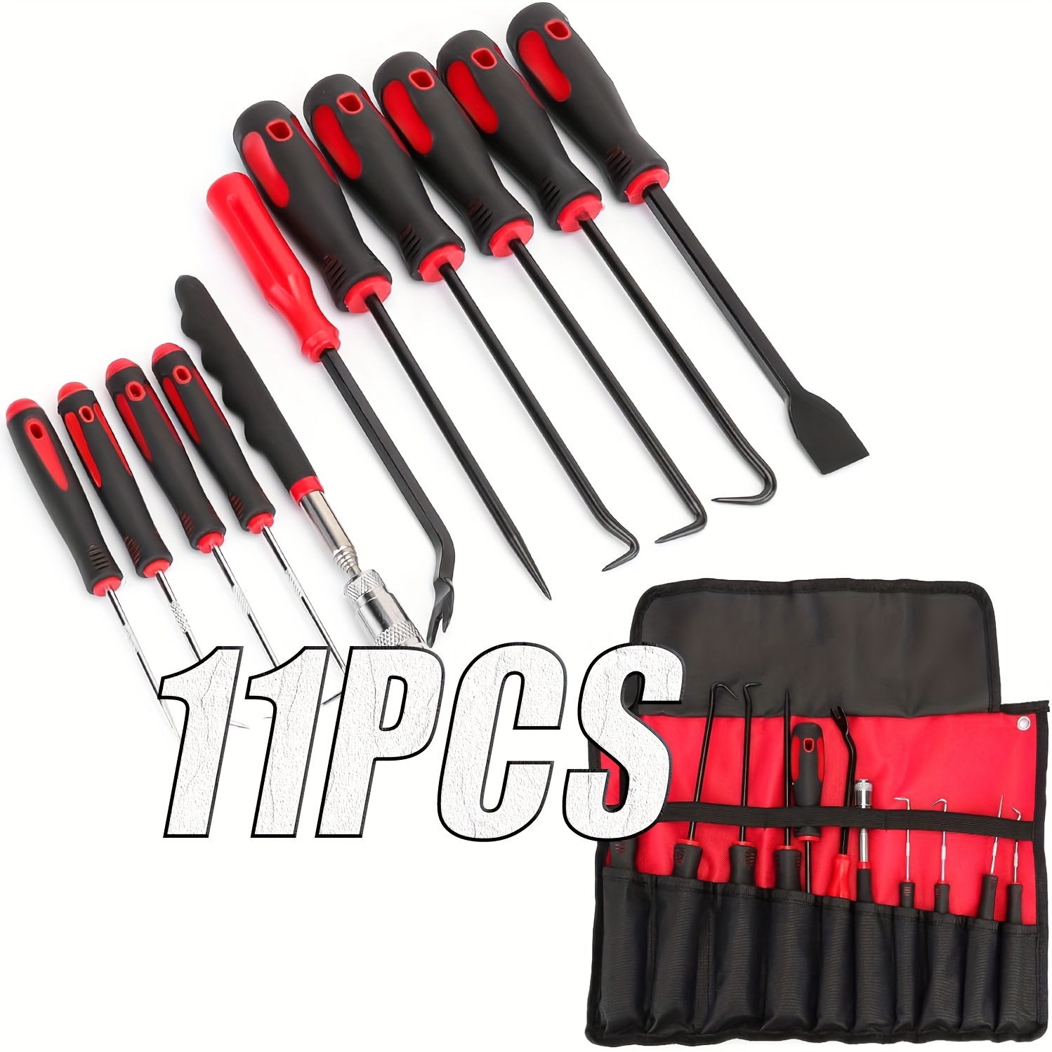 

11pcs Steel Precision Pick & Hook Set With Scraper And Magnetic Telescoping Tool Kit For Remove Automotive Electronics Maintenance Hoses Gasket Hand Pick Up Tools