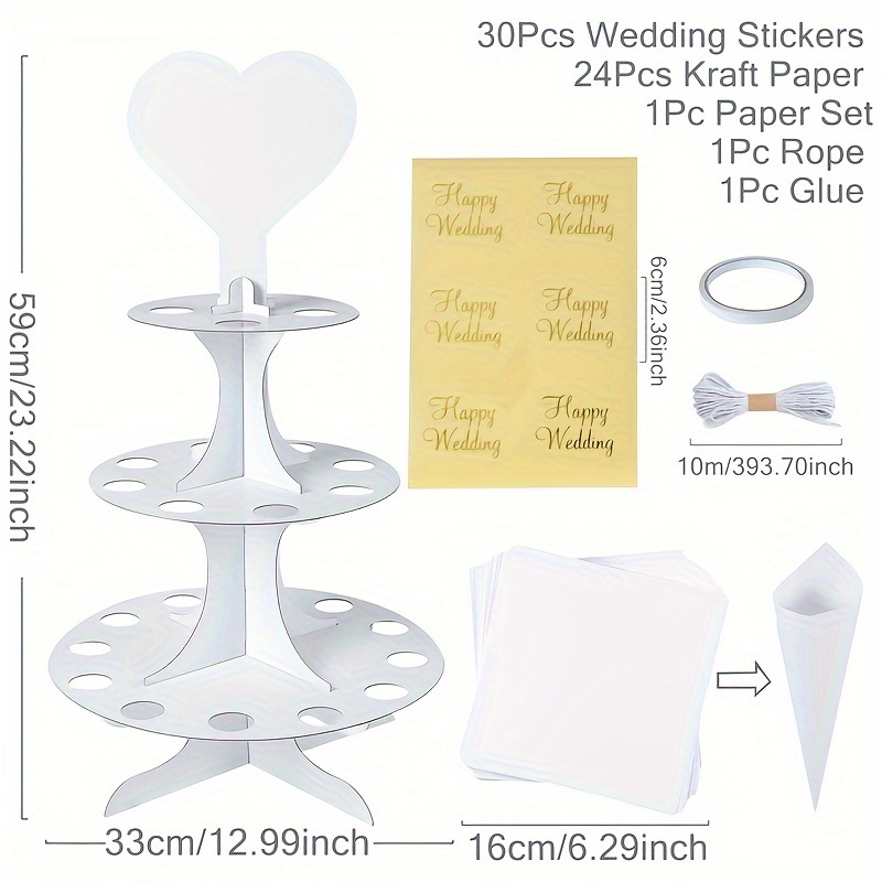 Image of 3-tier Wedding Paper Confetti Cone Holder, Paper Frame Tray Set, Rustic Wedding Decoration Love Heart Confetti Cones Stand Holder Support Party Favor, For Christmas, Halloween