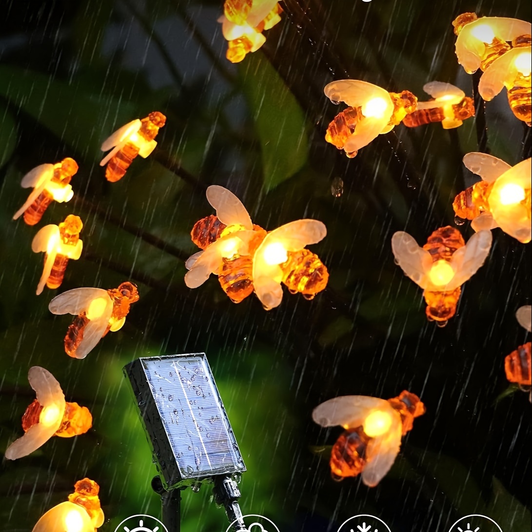

Solar Garden Pathway Lights Outdoor Waterproof - 4pack 40leds Solar Firefly Lights Bee Style With Remote, Warm Wind Power Swaying Lights For Christmas Path Lawn Walkway Outside Decor