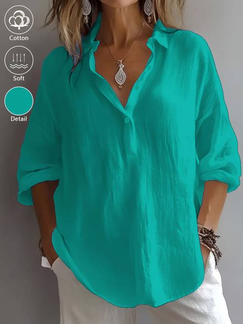 womens elegant solid color collar 3 4 sleeve blouse wear fashion versatile 3 4 sleeve daily outing office essential top