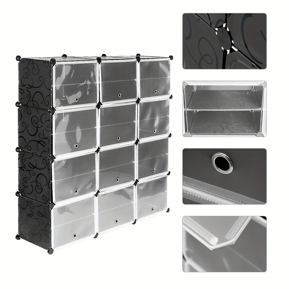 Armoire Suspendue pour Rangement Cube avec Étagères, en Plastique, Dotée d'un Design Modulaire Robuste en Métal et Plastique avec 8 Niveaux et 12 Portes.