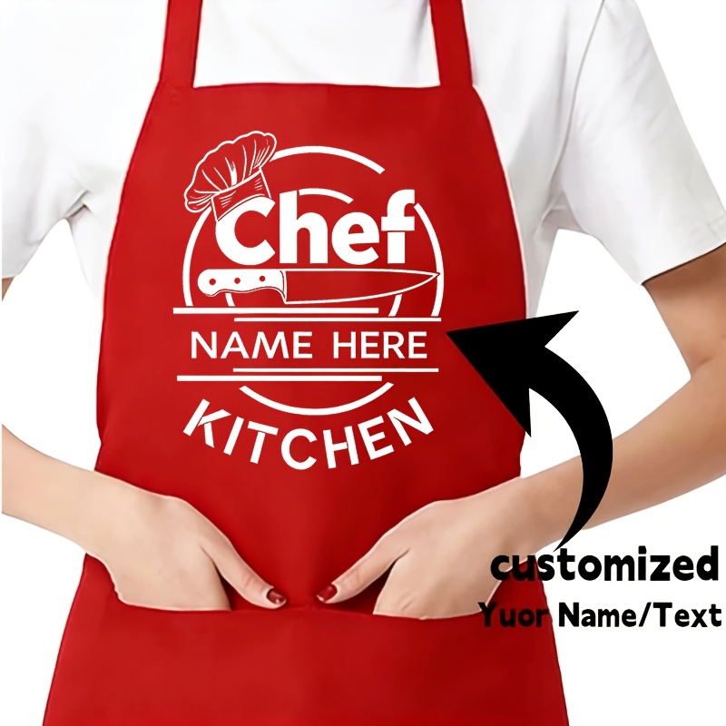 TEMU 1 delantal personalizable con y estampado de utensilios de cocina, duradero y fácil de limpiar, con cinturilla ajustable, para cocinar en la