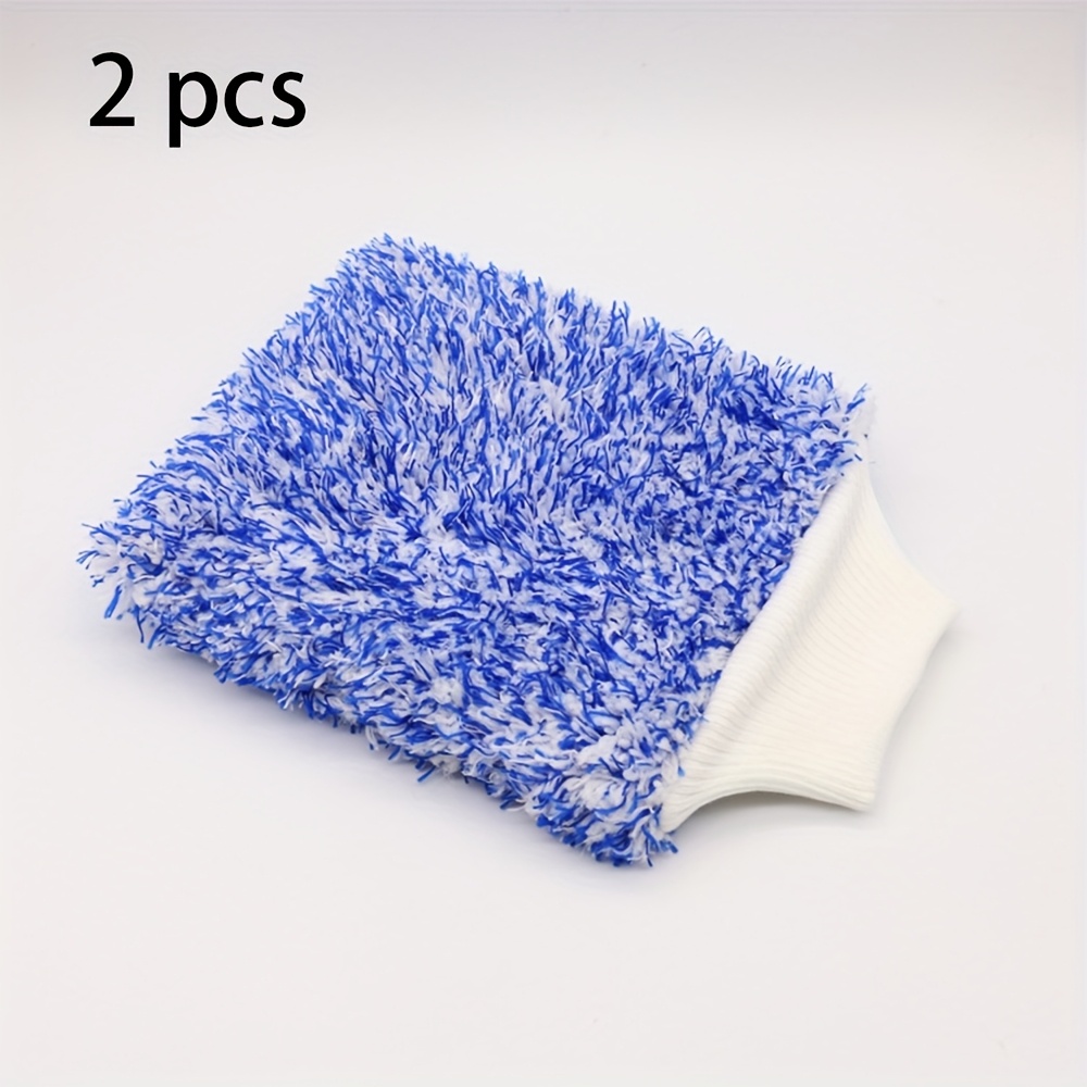 TEMU 2pcs Chenille Car Wash Gloves - Dual-sided Plush Microfiber For Scratch-free , Multiple Colors (blue/white & & Red/white), , Durable Structure,