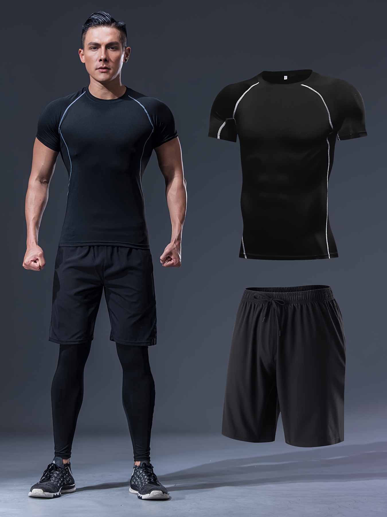Ropa Deportiva ajustada para hombre, conjuntos deportivos para correr, ropa  deportiva de compresión para gimnasio, pantalones