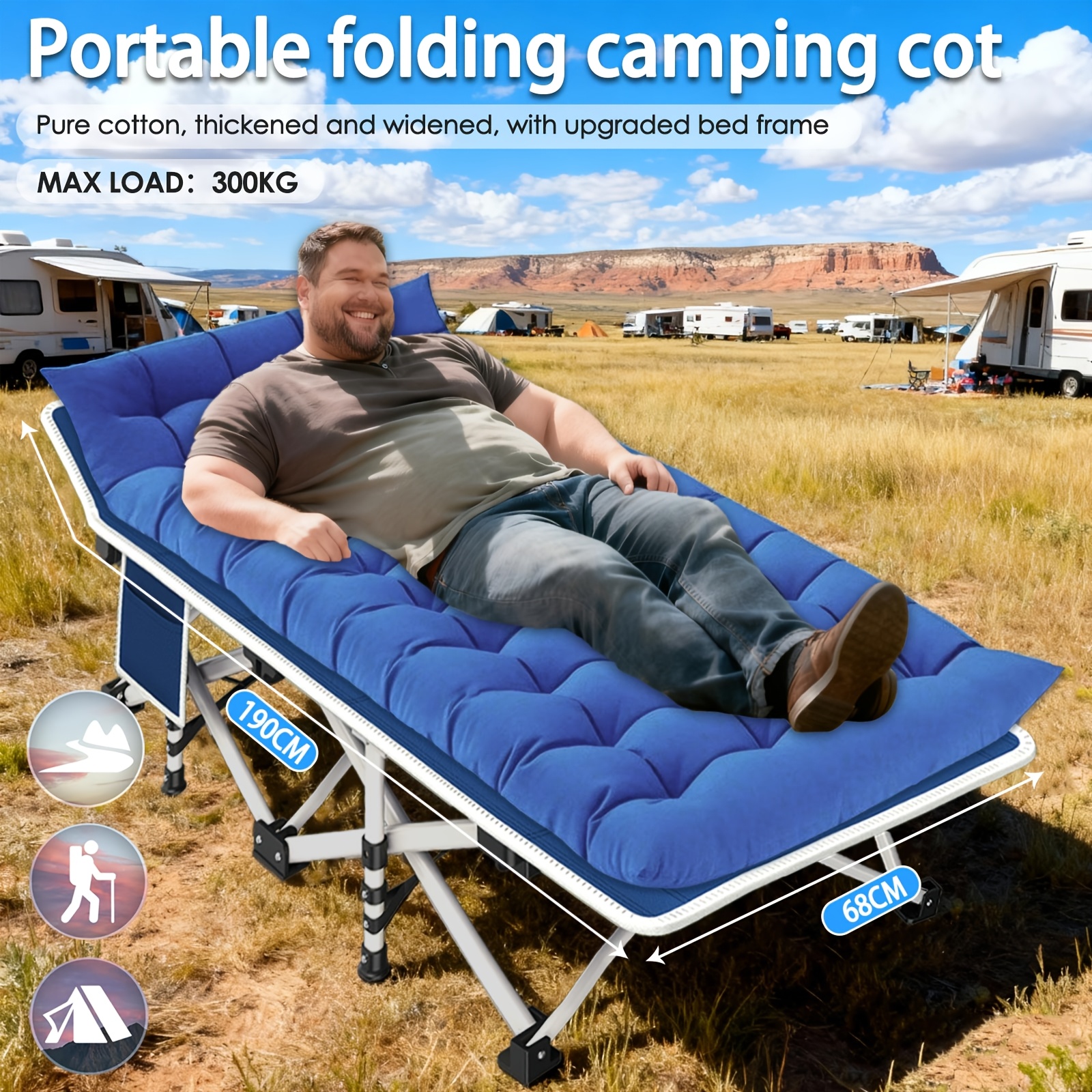 TEMU Lit de camping extra-large avec matelas, conçu pour le confort des adultes. Ce lit de couchage extra-large est adapté au camping et plié pour un
