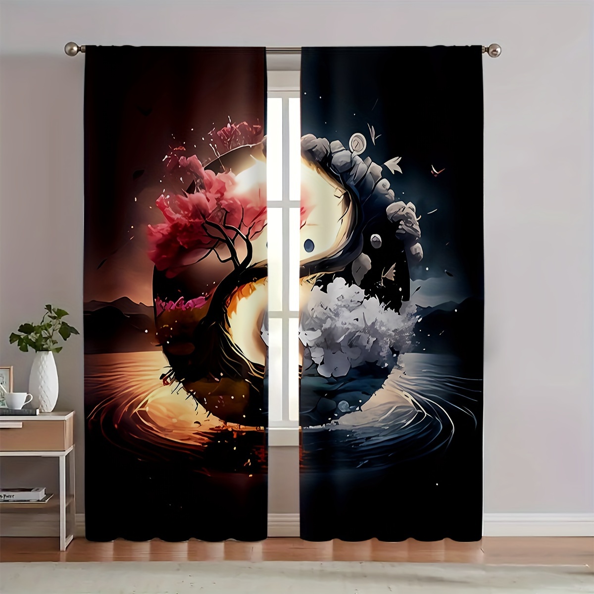 

Polyester Doorway Curtains - 2 Panels Set, 3d Print, Reducing Filter Curtains, , Lining For , ,