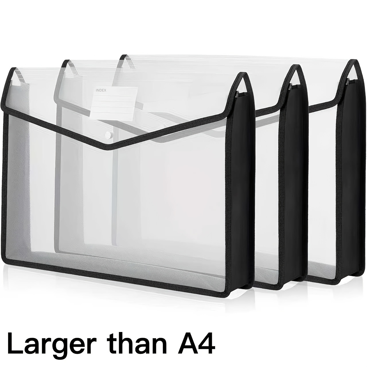 TEMU 3-pack A4 Black Folders With Snap Buttons And Label Pockets - Expandable File Organizer, Large Capacity, For Office Supplies/school Stationery