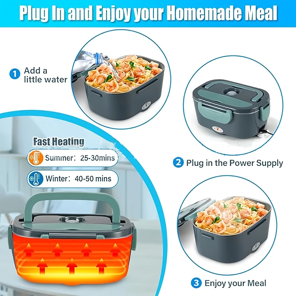 portable electric lunch box food warmer heated lunch box for car truck and home work adult electric lunch box leakproof 1 5l detachable 304 stainless steel container back to school 5
