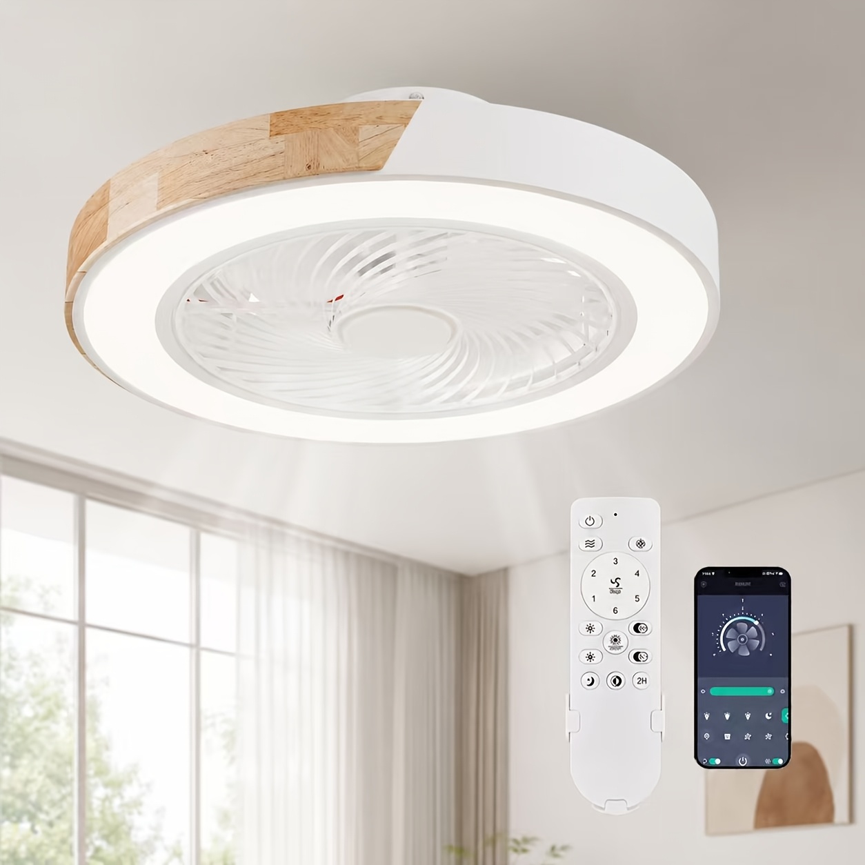 Image of Ceiling Fan With Light, Fan Ceiling Light, 3 Color Temperatures And 6 Led Ceiling Fan With Lamp Quiet Dimmable For Dining Room Living Room Bedroom