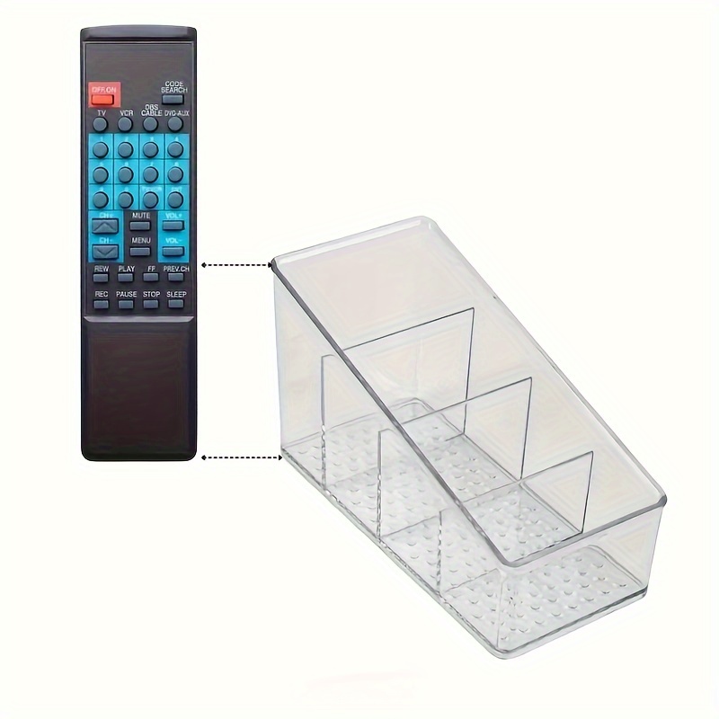 clear acrylic remote control holder desk organizer 4 compartment makeup brush pen storage lightweight polished square design for home   dorm space saving desktop organizer remote control storage dorm room essentials modern aesthetic sleek construction   sturdy construction office workers Product details 2