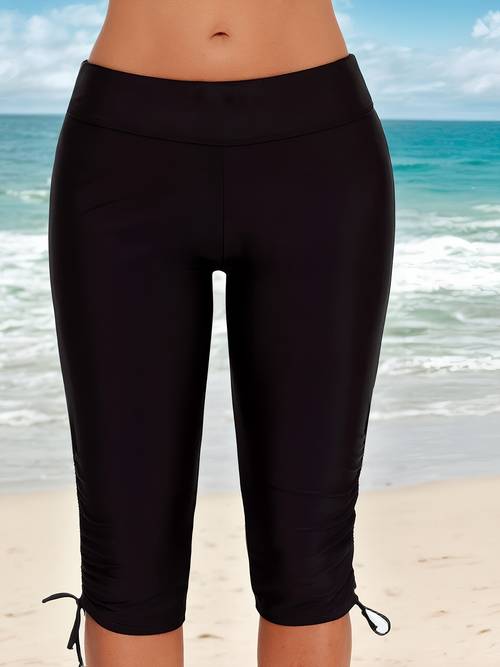 pantaloncini da bagno donna a vita con coulisse, , lunghezza a metà
