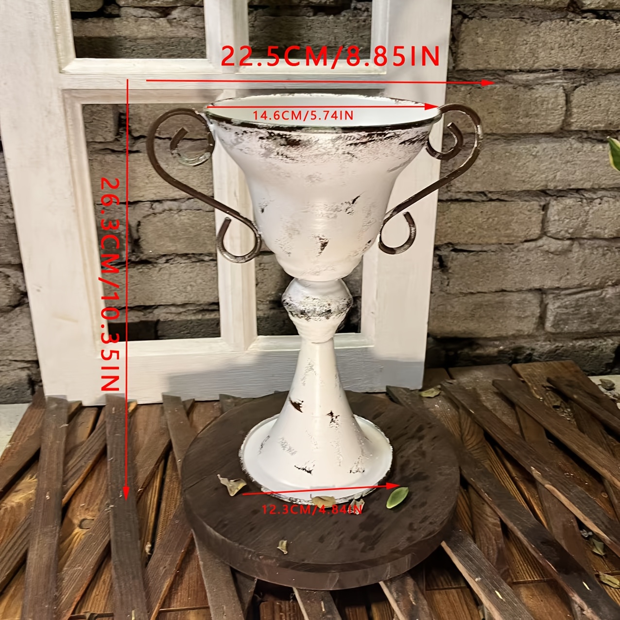 E-shop Weißer Vintage-Eisen-Gartenpflanzkübel im Weinglas-Stil für Pflanzen, geeignet für Balkon, Zuhause, Innen- Außenbereich, ideal für Sukkulenten