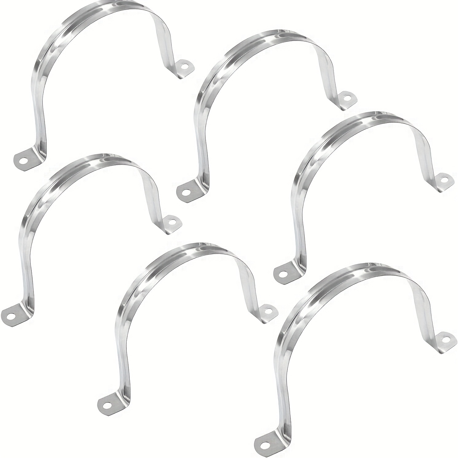 Image of 6pcs Rigid Stainless Steel U-shaped Bracket Pipe Clamp With 2 Holes, Suitable For Heavy-duty Conduit, Tension Pipe And Cable Clamping