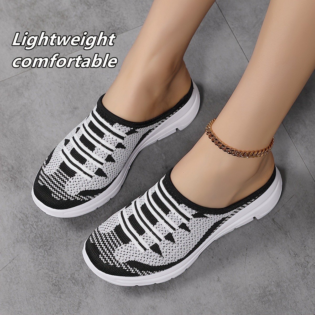 

Women's Breathable Knit Mule Sneakers, Casual Slip On Outdoor Shoes, Women's Comfortable Shoes