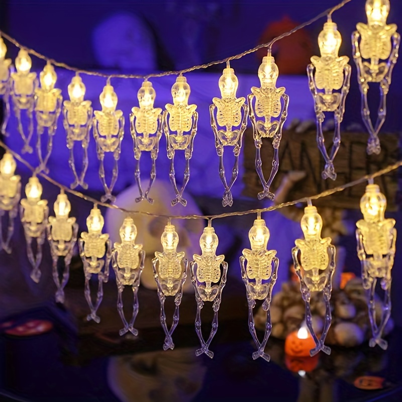 

Spooky Skeleton Led String Lights For & Day Of The Dead - 10 Leds, Battery-powered, Perfect For Indoor/outdoor Decor, Bedroom Ambiance, And Party Atmosphere (batteries Not Included)