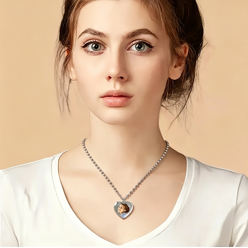 TEMU Collier avec pendentif cœur photo de couple personnalisé, porte-clés cœur personnalisé créatif, photo de animal de compagnie, photo de mariage,