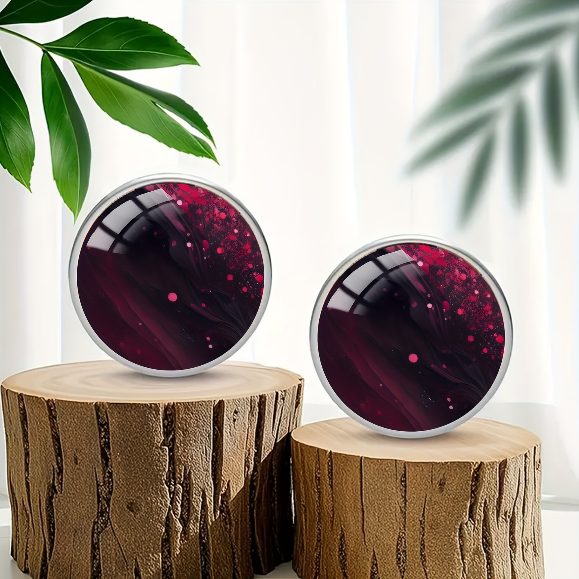 Image of A Pair Of Dark Red Galaxy Dot Patterned Steel Earrings, Featuring A Easy And Suitable For Men And Women, Perfect For Party And Vacation Jewelry