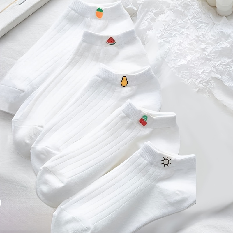 TEMU 5 pares de calcetines cortos para mujer, color con diseño de frutas