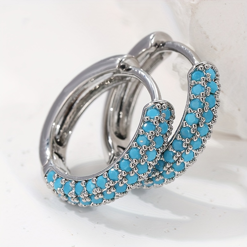 TEMU Yoyo Women's Vintage Turquoise Hoop Earrings - Copper Jewelry With Turquoise Stone Inlay, Bohemian Everyday & Formal Party/ Vacation Earrings,