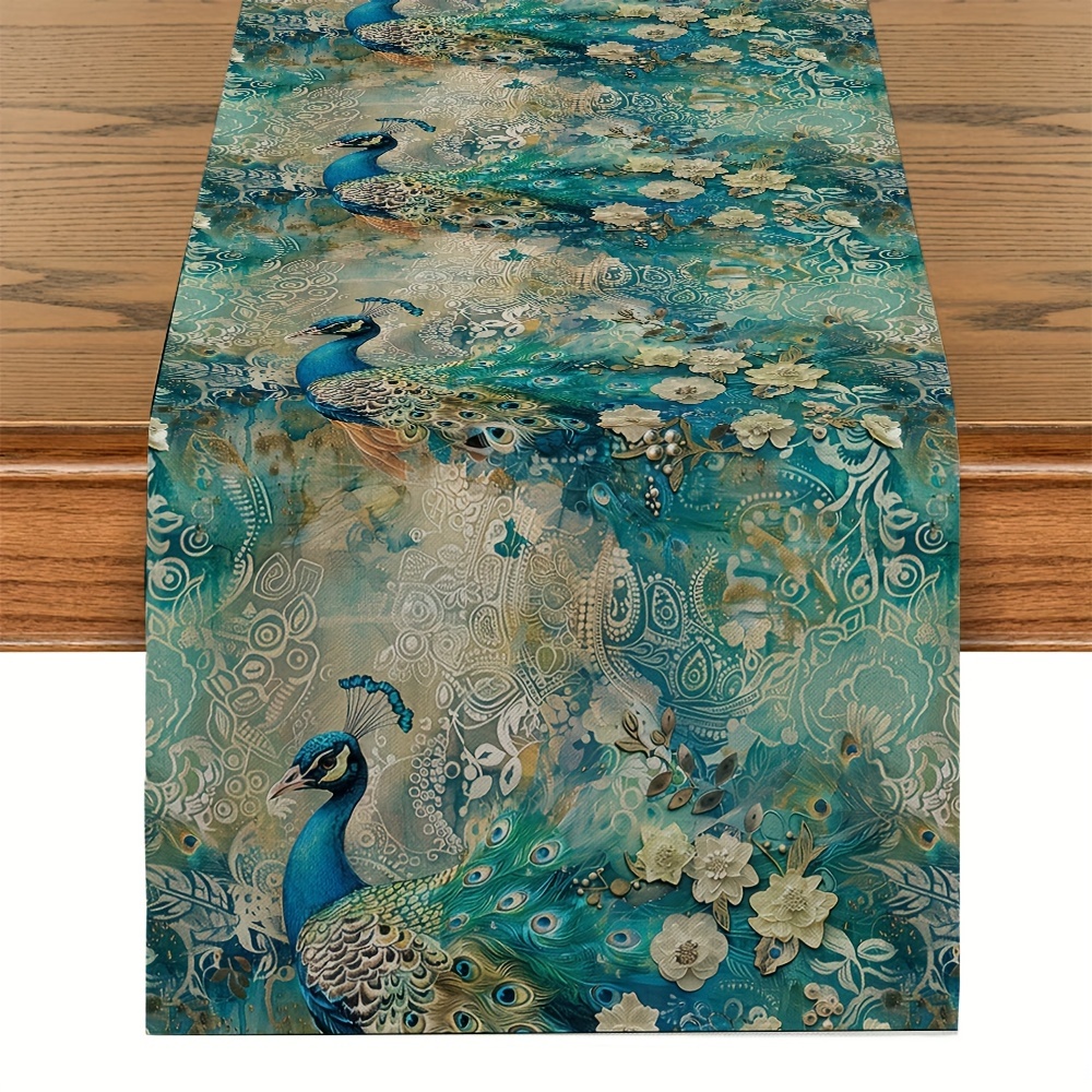 

Vintage Peacock Floral Daisy Table Runner - Polyester Rectangle Woven Tablecloth For Kitchen Dining Party Home Room Decor - 71-inch Elegant Table Decoration Runner