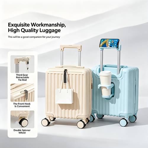 14 inch multifunctional luggage case with phone holder and cup holder for boarding airplane luggage case with 360 degree rotating boarding case