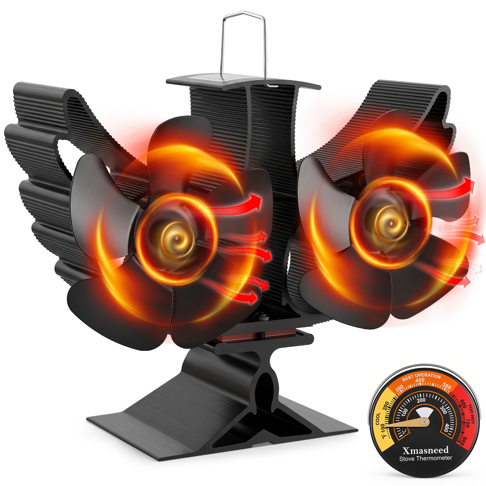 Image of Heat Powered Stove Fan, Dual 5-blade Fireplace Fan, Silent Heat Circulator For Wood Burning Stove, Log Burner & Fireplace