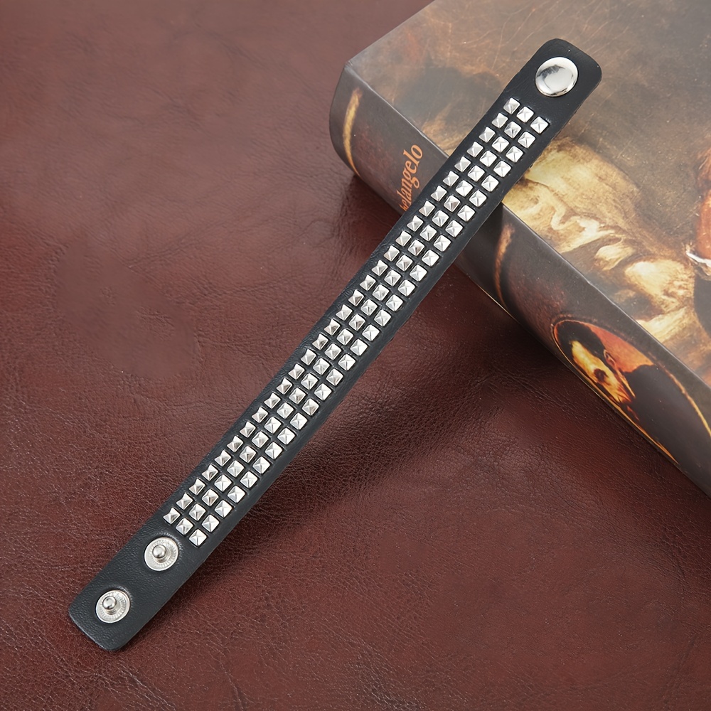 Square Stud Bracelet PU Leather Unisex Wristband