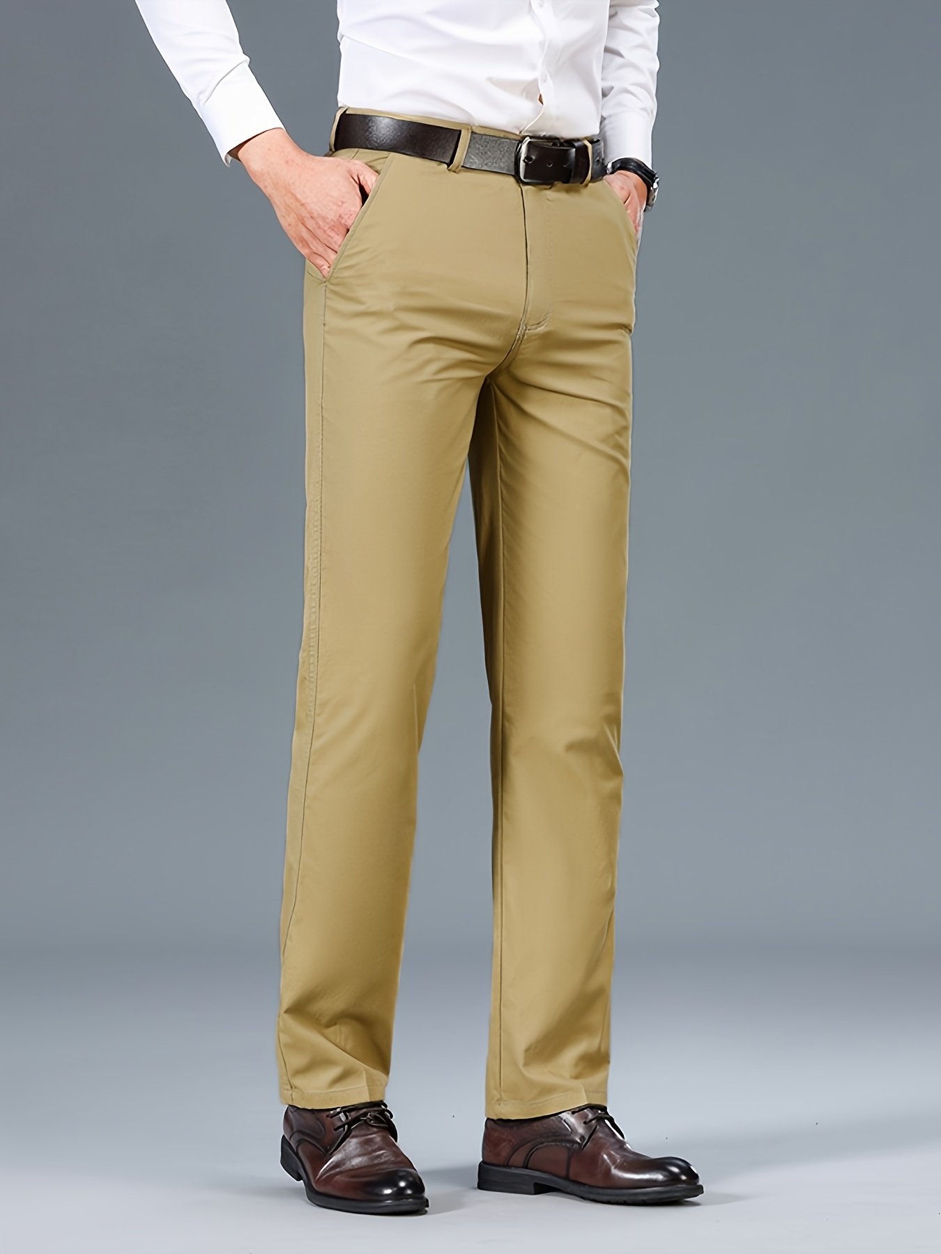 Men's Light Business Cotton Dress Pants - Straight Leg, Olive Green, 100% Cotton, Perfect for Office or Casual Outings