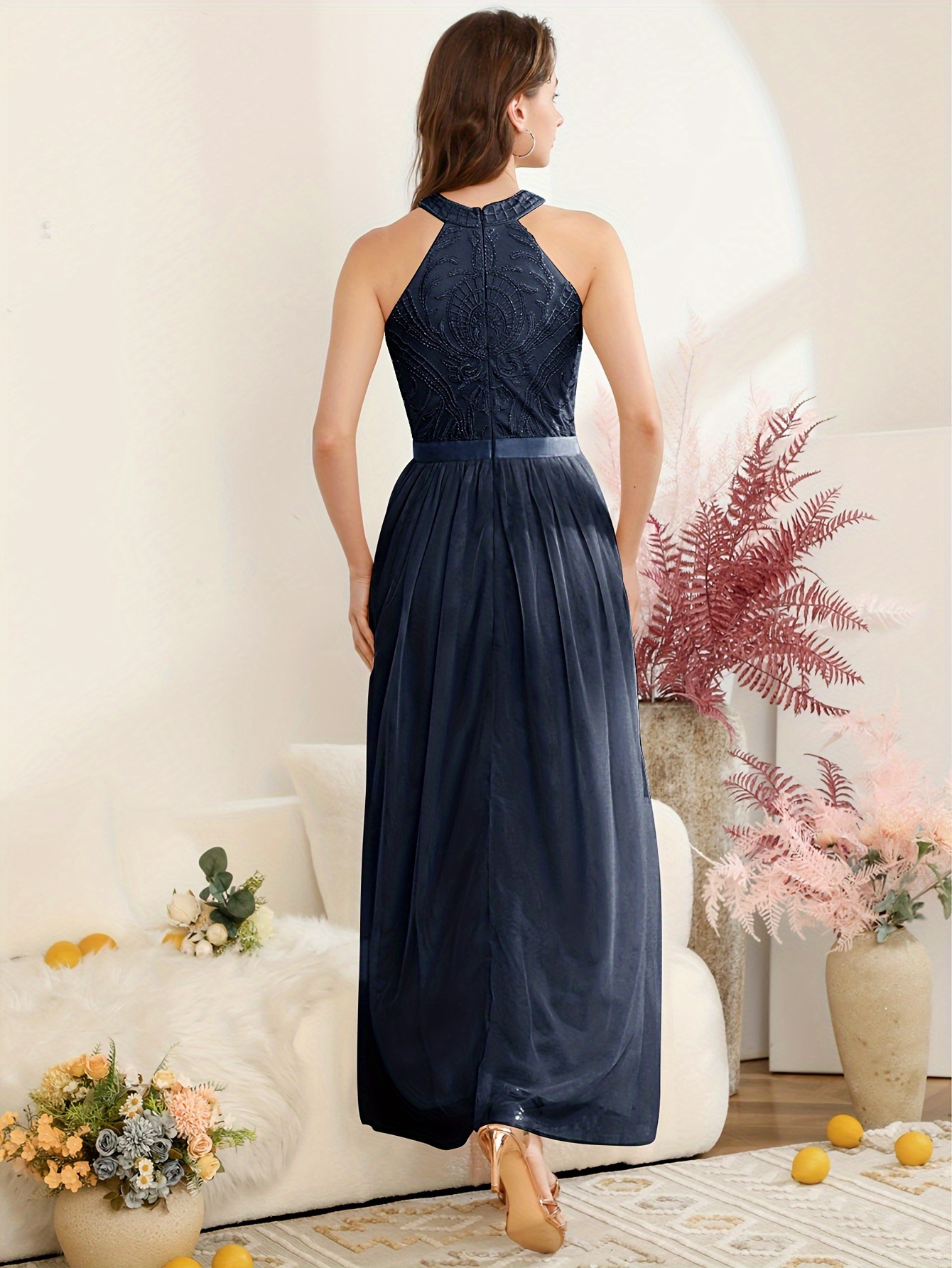 womens elegant lace chiffon bridesmaid dress sleeveless a