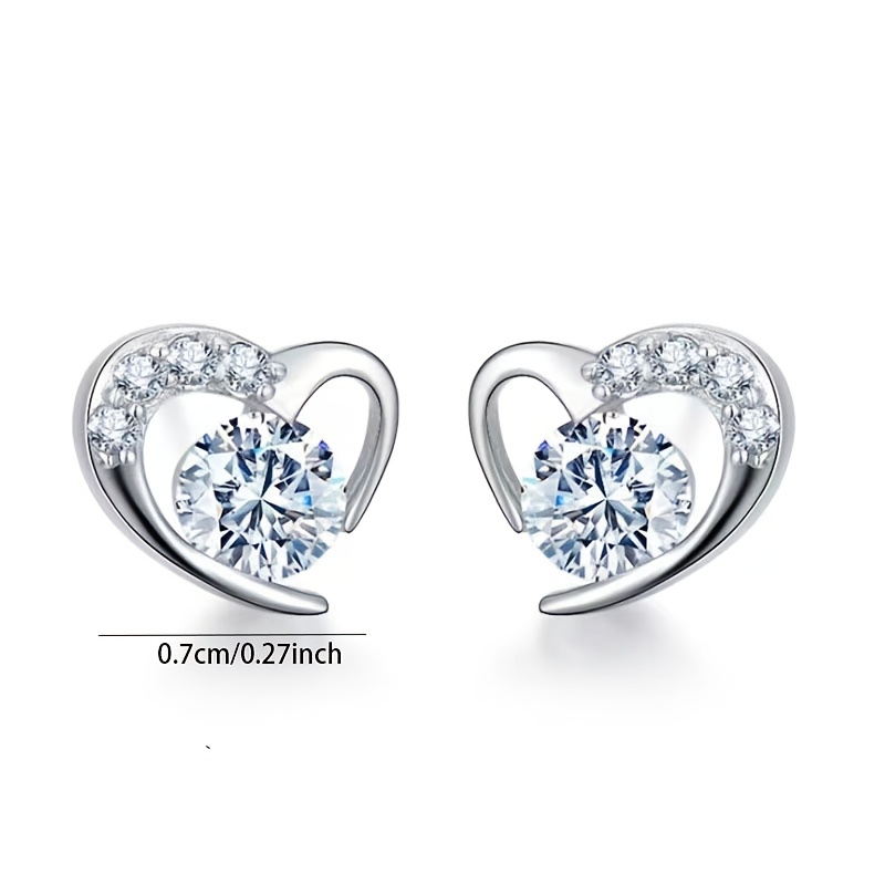 2pcs Women's S925 Pure Silver Heart Stud Earrings