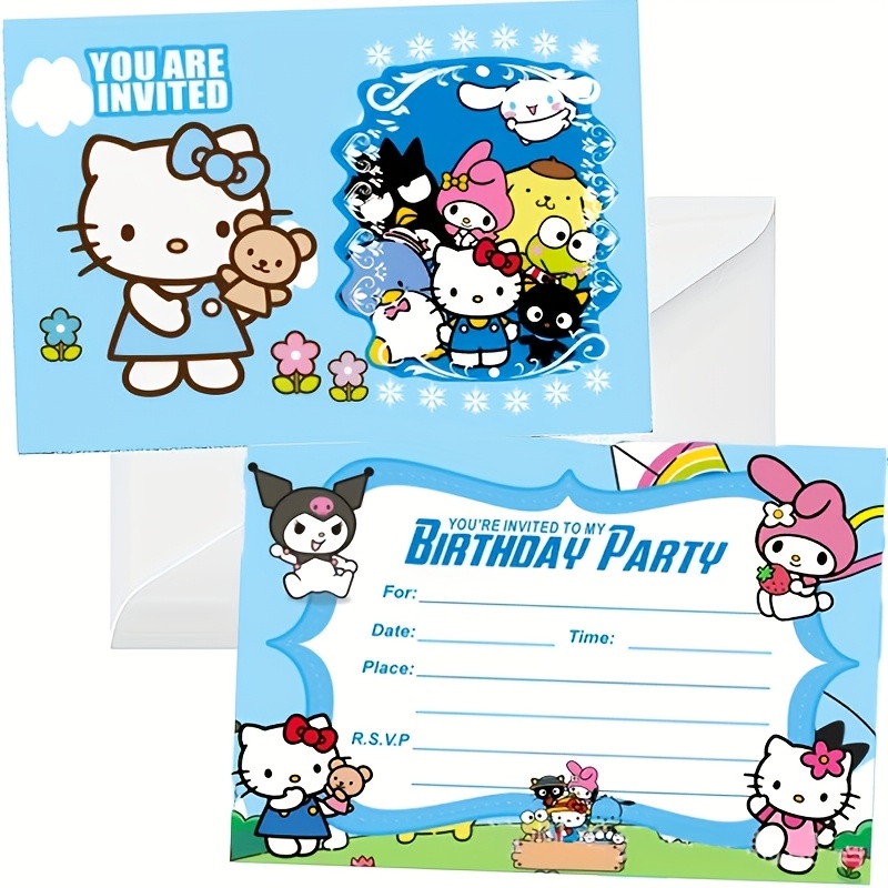 

Hello Kitty Birthday Party Invitations, Pack Of 12 Cartoon Themed Cards With 12 White Envelopes, Universal Holiday Seasonal Decor, Non-electric, Sanrio