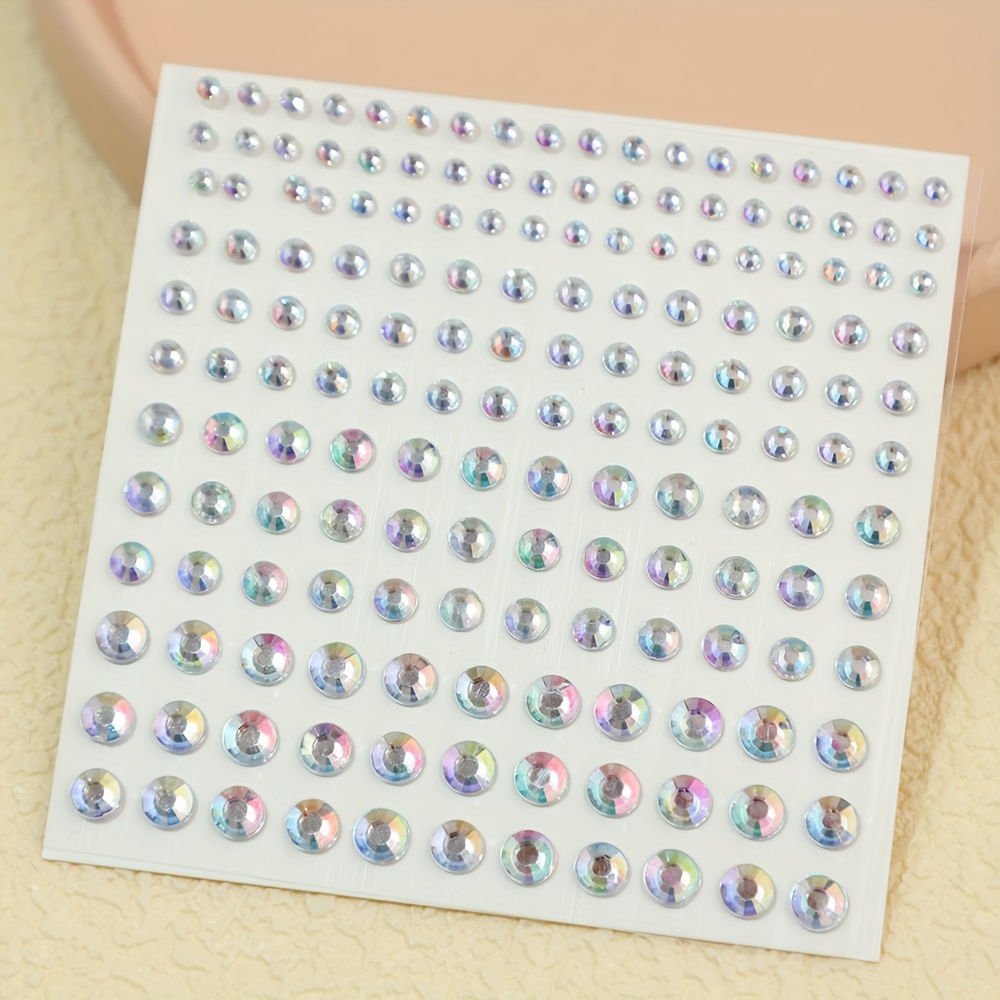 165pcs Self-adhesive Rhinestone Stickers, Colorful White Self-adhesive Rhinestone Facial Jewelry Stickers, Suitable For Makeup, Eyes, Face, Hair, Nails, Body, Diy Crafts And Decorative Stickers