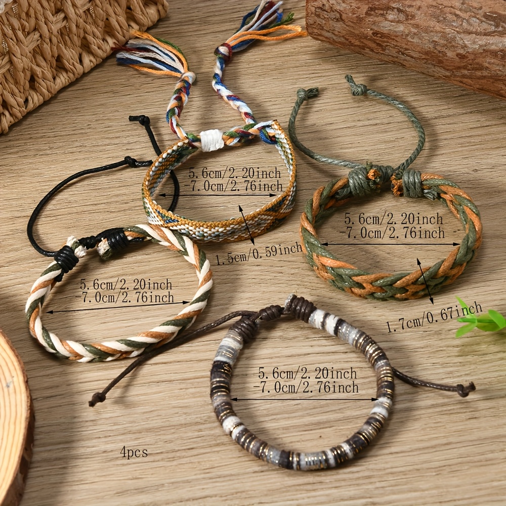 4pcs Bohemian Braided Bracelets Adjustable Colorful Beaded Set