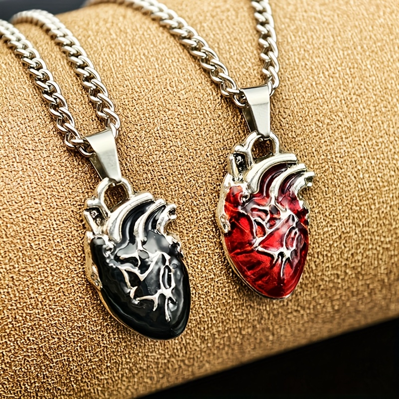 Image of 1pc/2pcs Stylish Cool Metal-style Heart Pendant, Unique Gift For Couples With And Red Color Matching For Valentine's Day